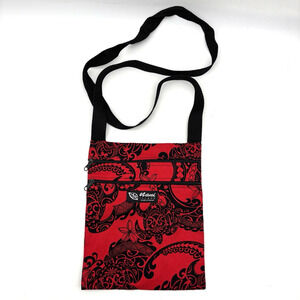 Vintage 00s Y2K Maui Island Handmade Red Tribal Turtle Print Crossbody Bag 10x8"